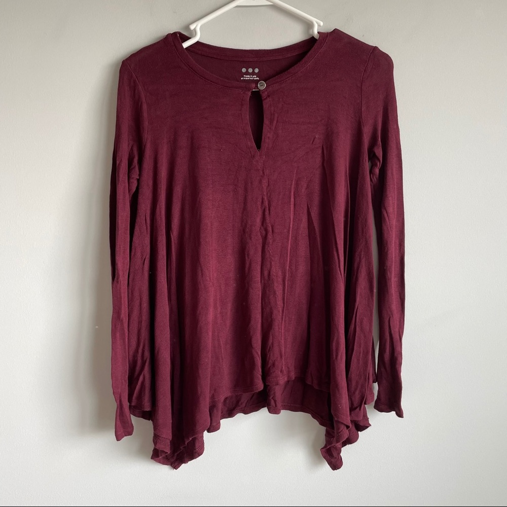 Three Dots Maroon Long Sleeve Flowy Top